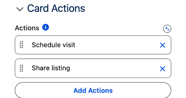 The Card Actions section listing Schedule visit and Share listing