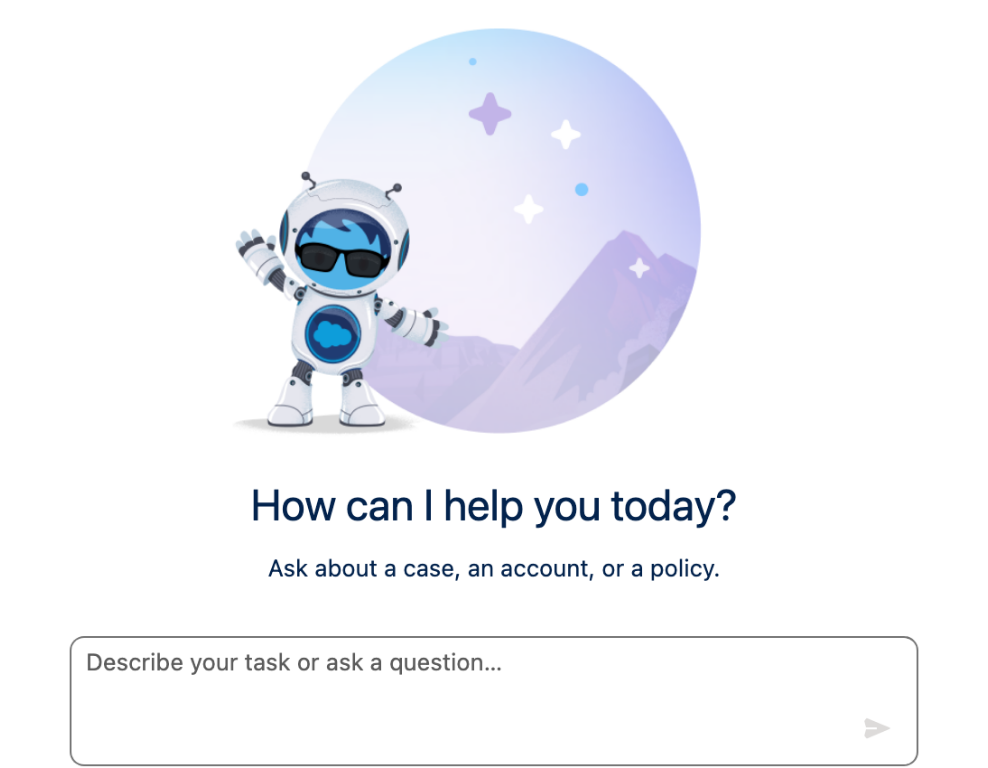 The Agent Chat welcome screen with an illustration, a title, a subtitle and an empty message input