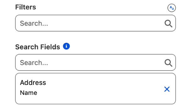 The Search Fields list in Data Mappings with Address and Name selected