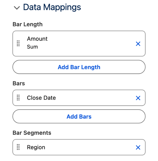 The Data Mappings section: Bar Length Amount Sum, Bars Close Date, Bar Segments Region